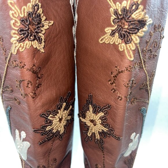 Erkan Demir Artemis Brown Leather Embroidered Western Cowgirl Boots Size 37/6 - Picture 16 of 16